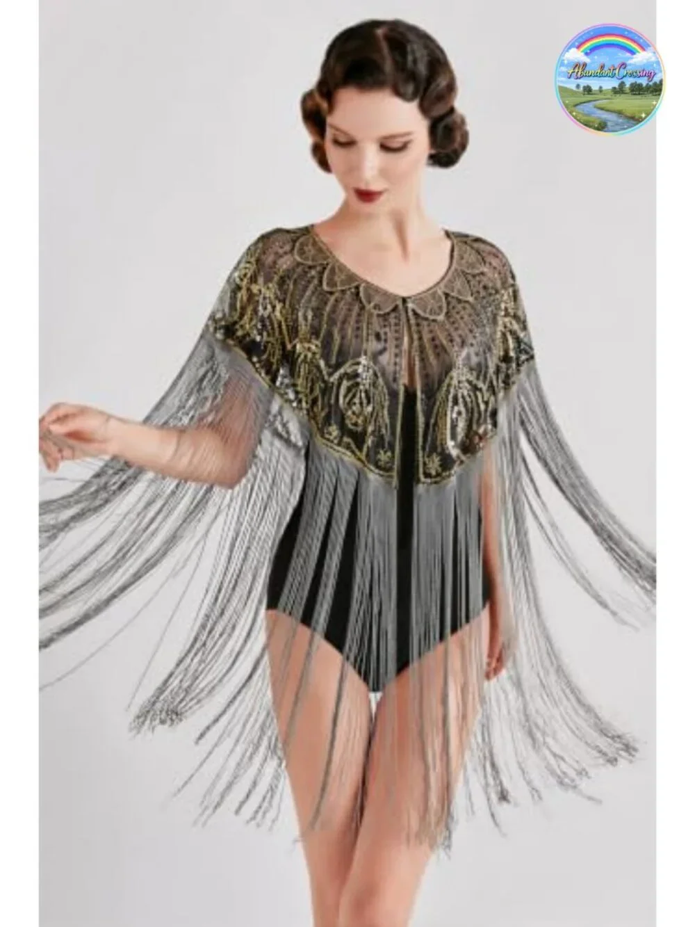 Fringed Sequin Beaded Evening Shawl Wrap Gatsby Party Cover Up